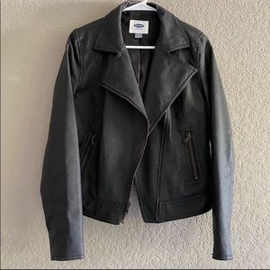 S black vegan leather motorcycle old navy jacket